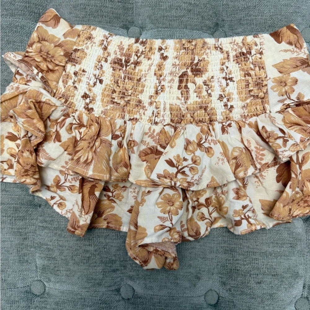 FREE PEOPLE Days Gone By Floral Smocked Shorts viscose cotton linen ruffle Small - Picture 10 of 12